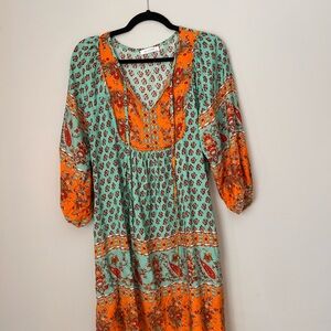 Bohemian Orange and Teal Dress